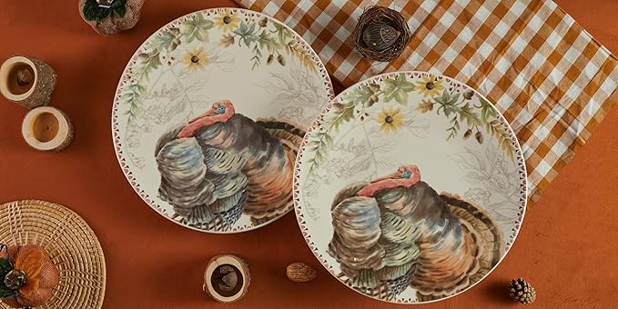 Bico Blessing Season Dinner Plates Set of 4, 11 Inch Large Ceramic Plates for Pasta, Steak, Stylish Serving Dishes, Microwave and Dishwasher Safe, Gift for Housewarming and Thanksgiving-Ruum Studio Home