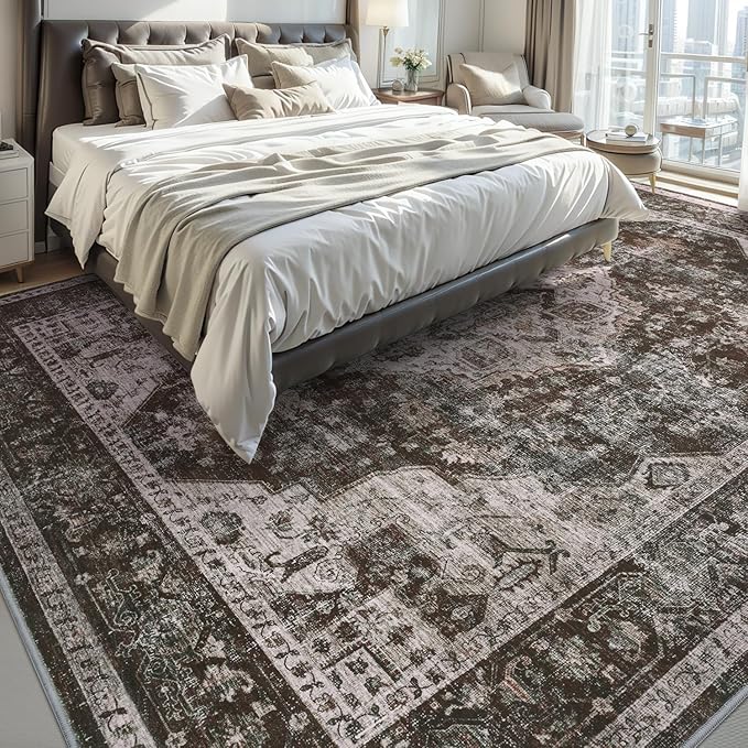AMOAMI-Area Rug 8X10 Rugs for Living Room-Vintage Soft Brick/Brown Rugs for Bedroom-Non Slip Carpet-Washable Rug for Dining Room Living Room Bedroom Office Under Table-Ruum Studio Home
