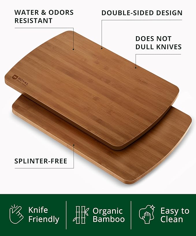 ROYAL CRAFT WOOD Cutting Boards for Kitchen - Wooden Cutting Board for Meal Prep & Serving, Non-Toxic Bamboo Chopping Board, Carbonized Bamboo Durable Charcuterie & Lightweight Serving Boards (2 pcs)-Ruum Studio Home