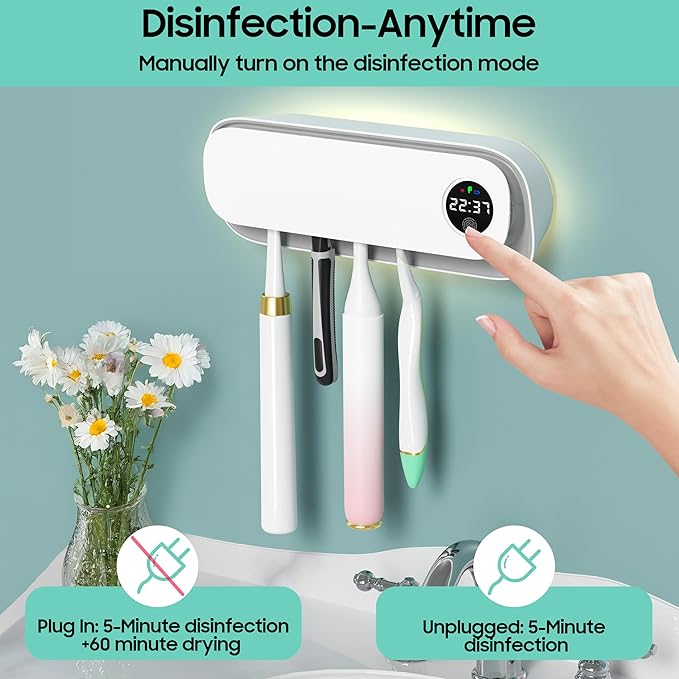 BlueBark UV Toothbrush Holders for Bathrooms, Air DryingHolder Smart Home Bathroom Accessories, Timer Function & 5 Toothbrush Slots, Toothbrush Holder Wall Mounted with Replaceable Slot-Ruum Studio Home