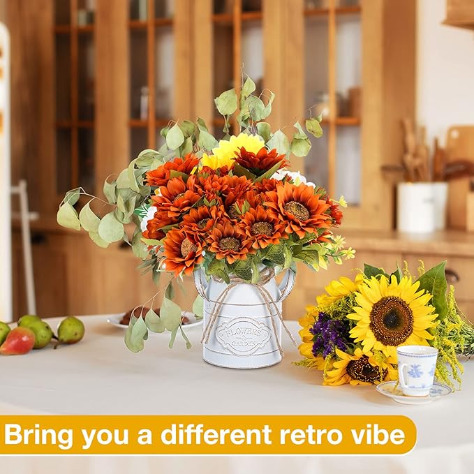 6 Inch Farmhouse Vase Decor Milk Can Vintage Flower Jug Galvanized Metal Vase with Handle Rustic Flower Buckets for Thanksgiving Christmas Table Centerpiece Weddings Gifts(Retro White,8 Pcs)-Ruum Studio Home