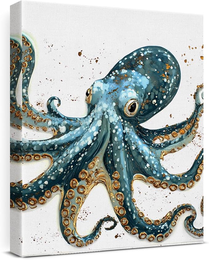 Nautical Octopus Canvas Wall Art Octopus Ocean Theme Print Poster Coastal Framed Picture Painting for Home Beach House Bedroom Wall Decor 8x10 Inch-Ruum Studio Home