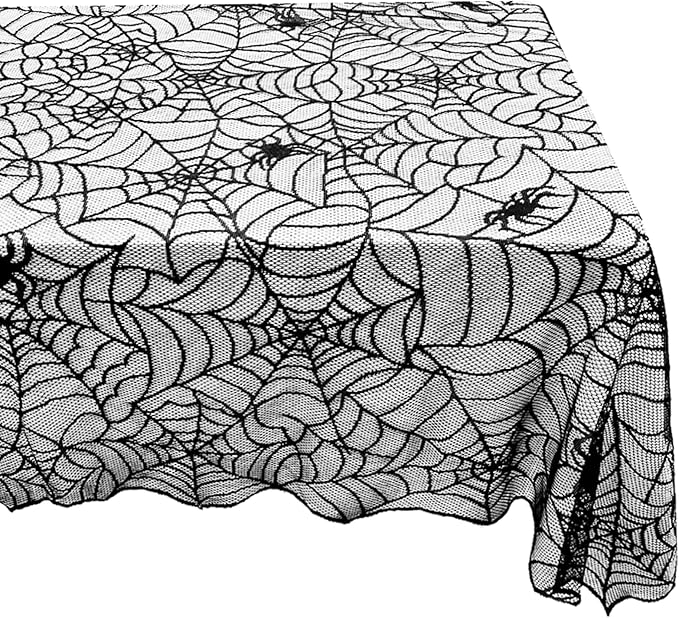 eZAKKA Halloween Table Cloth, 60"x104" Spider Webs Tablecloths Black Tablecloth Lace Fabric Table Cloths Spooky Table Cover for Rectangle Tables for Parties Gothic Halloween Home Decorations-Ruum Studio Home