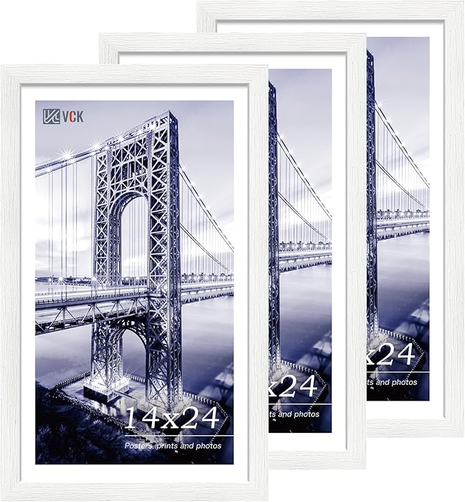 VCK 14x24 Picture Frame Set of 3, White Solid Wood Poster Frames, Textured Exclusive Wall Gallery Frame-Ruum Studio Home