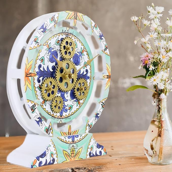 The Gears Clock Wall Clock Italy Collection with Moving Gears (Maiori, 10 inch Round)-Ruum Studio Home