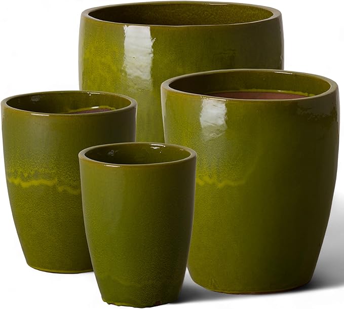 Emissary Bullet 18 in. Green Ceramic Round Planter (18 in. L x 18 in. W x 21 in. H) with Drainage Hole-Ruum Studio Home