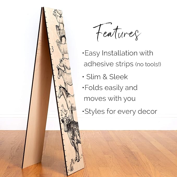 Wooden Growth Chart – Kids Height Chart, Wall Measurement for Kids, Height Chart for Wall, Growth Ruler for Children – Farm Animals, Natural - 63" x 6.7"-Ruum Studio Home