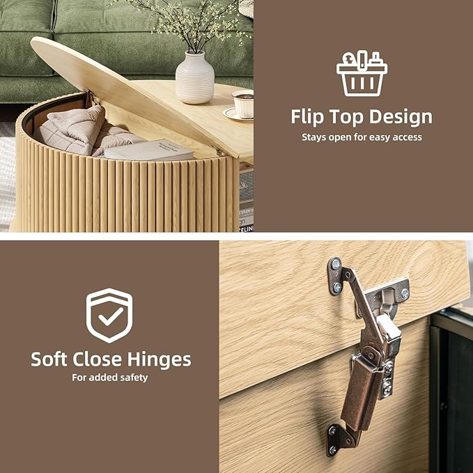 Round Coffee Table with Storage,Mid Century Modern Dining Table with Sliding Cabinet Door for Living Room,Home Small Space,31.5" Small Center Table,Oak-Ruum Studio Home