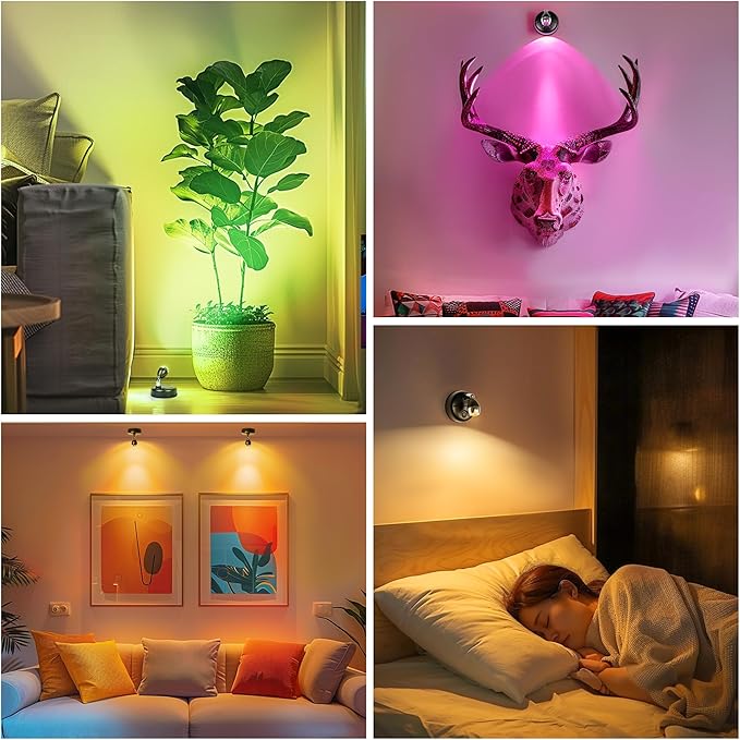 Wireless RGBW Spot Lights Indoor Decor, 4 Pack Floor Uplighting Indoor, 13 Color Changing Tree Light, Picture Light with Remote and Timer, Accent Lights for Plant Christmas Holiday Party-Ruum Studio Home