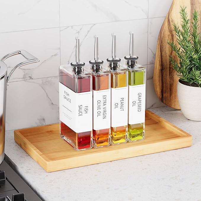 New England Stories Kitchen Cooking Oil Dispenser Set, Olive Oil and Vinegar Bottles, Soy Sauce Dispenser - 4 Pieces, Silver, Durable & Stylish Design-Ruum Studio Home