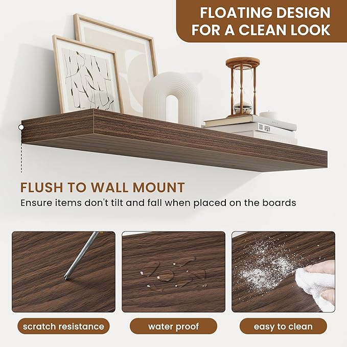 fuqing Floating Shelves for Wall, Bathroom Shelf Wall Mounted for Storage, Shelves with Invisible Bracket for Bedroom, Kitchen, Living Room, Farmhouse Small Book Shelf, 32 Inch Set of 2, Walnut-Ruum Studio Home