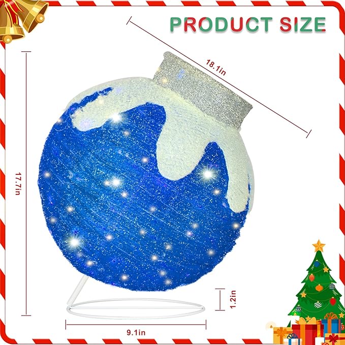 BRIGHTDECK Outdoor Christmas Ornaments, Lighted Pop-Up Outdoor Holiday Ball Decoration with 80 LED Lights, 8 Light Modes, Lighted Collapsible Holiday Decorations for Yard, Home (Blue)-Ruum Studio Home