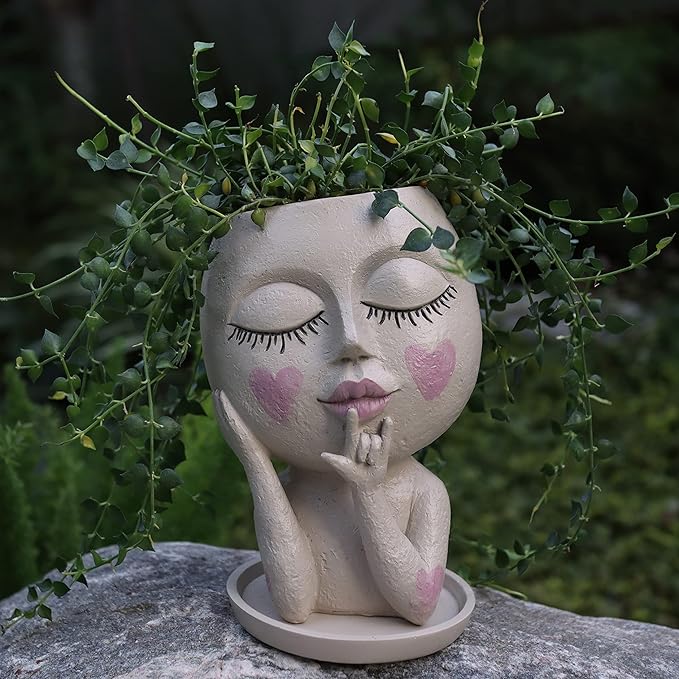 Face Flower Pots Head Planter, Cute Resin Planters for Indoor Outdoor Plants, Macetas para Plantas Unique Head Plant Pot-Ruum Studio Home