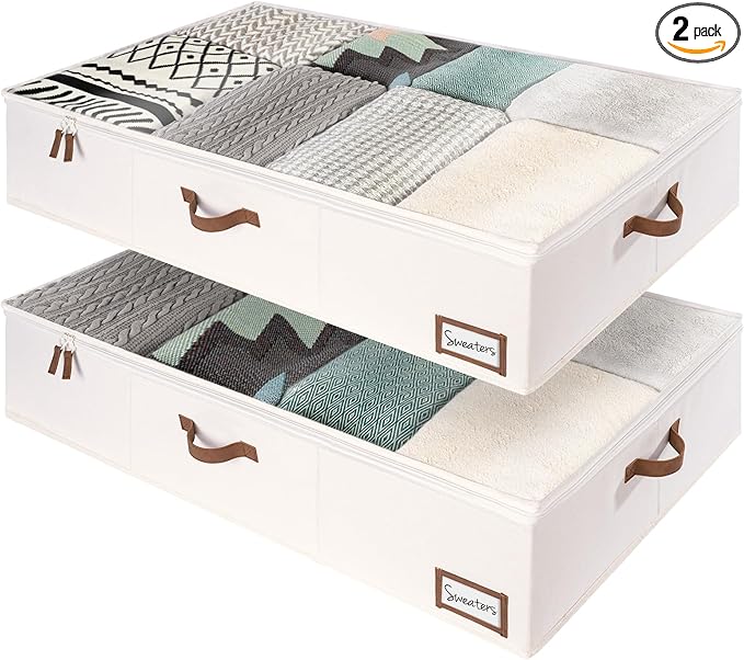 StorageWorks 117L Under Bed Storage Containers with Handles and Label Holder, 2 Pack Ultra-thick Fabric Underbed Bins, Closet Organizer for Clothes, Blankets, Sweater-Ruum Studio Home