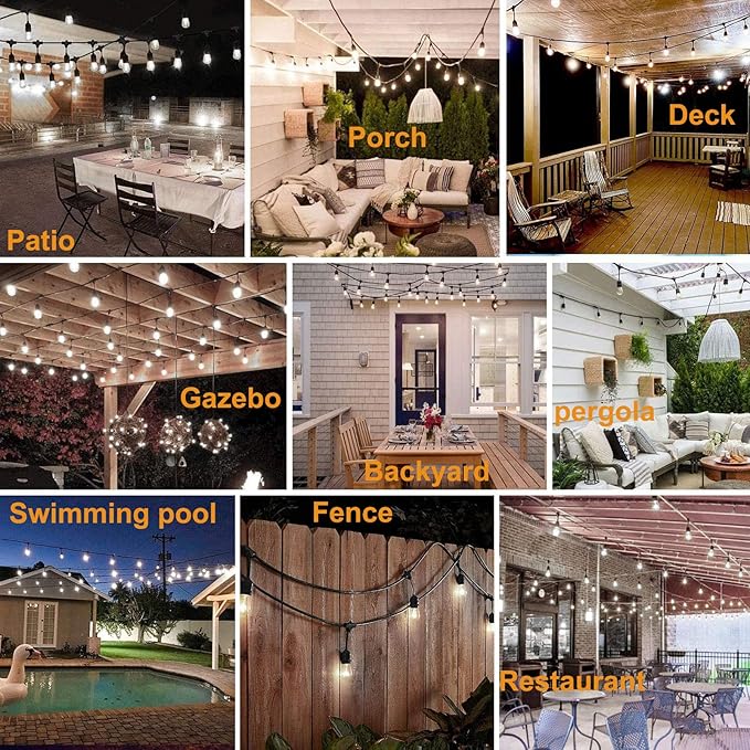 200FT String Lights for Outside LED Patio Lights Outdoor Waterproof with 63 Shatteproof Edison Lights Outdoor String Lights 2200K for Patio Gazebo Pergola Café-Ruum Studio Home