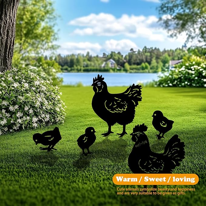 5 Pack Chicken Metal Garden Decorative Stakes, Weather Proof Silhouette Statues for Yard, Patio,Outdoor Decor for Chicken Lovers and Pet Owners-Ruum Studio Home