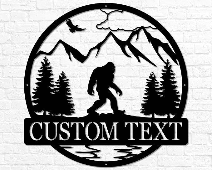 Outdoor Sasquatch Custom Name Metal Sign | Bigfoot Mountain Yard Art Decor | Metal Sasquatch Yeti Sign-Ruum Studio Home