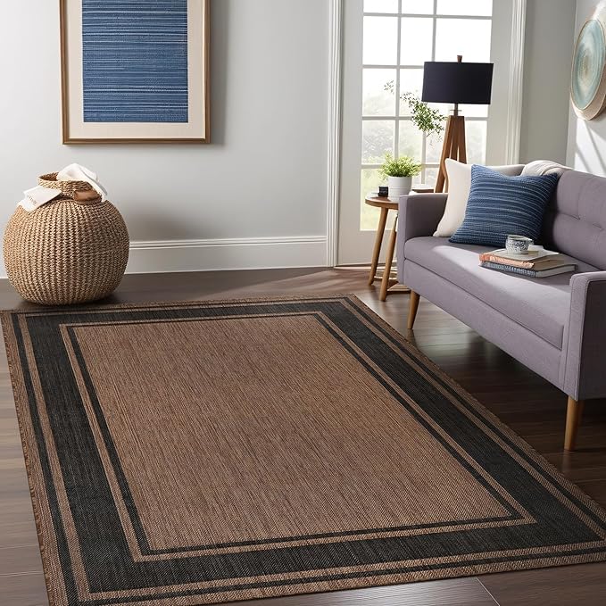 Beverly Rug Outdoor Rug 6x9 Modern Bordered Area Rugs for Indoor and Outdoor Patio Deck Porch Garden Waterproof Weather Sun Resistant Washable Outside Carpet (6 x 9 Gold)-Ruum Studio Home