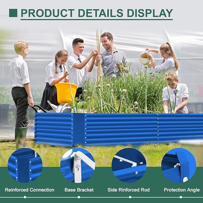 Land Guard 8x4x3ft Rectangular Galvanized Raised Garden Beds, Large-Capacity Metal Planter Box Outdoor, Durable Deep Raised Garden Bed 3ft Tall, Raised Beds for Gardening Vegetables, Royal Blue-Ruum Studio Home