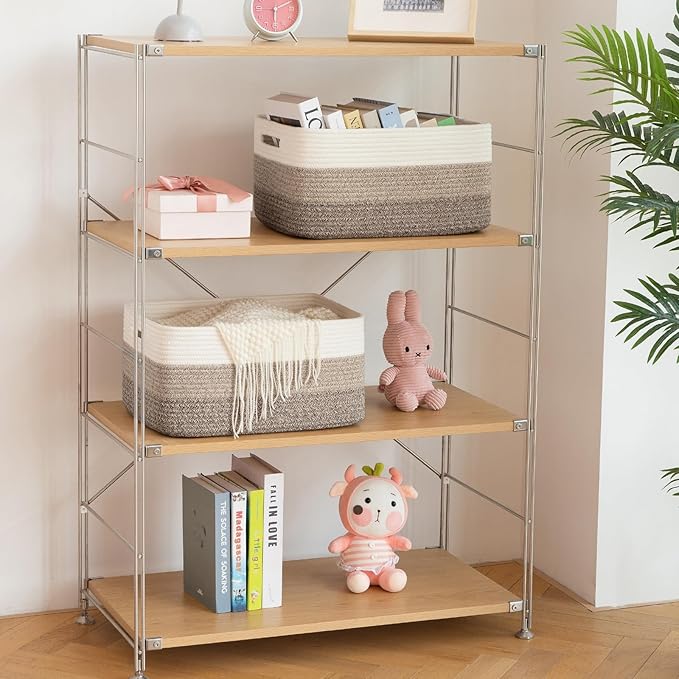 Large Storage Basket for Organizing, Woven Rope Basket for Shelves, Closet Organizer Bins for Clothes, Blanket, Toys, Baby Nursery Storage, 17.7" x 13" x 7.87", 2 Packs Yellow-Ruum Studio Home