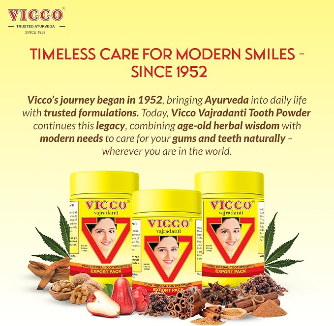 Vicco Vajradanti Herbal Tooth Powder, Classic Ayurvedic Blend with 18 Herbs & Barks, 3.53 oz (Pack of 3)-Ruum Studio Home