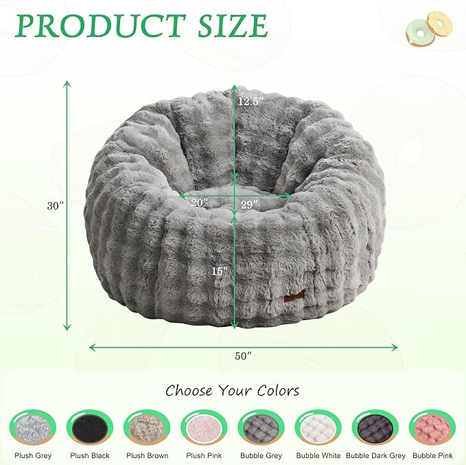 Hobestluk Bean Bag Chair Oversized Bean Bag Chair for Adults Donut-Shaped Large Bean Bag with Spacious Design for Living Room Bedroom or Reading Nook (Bubble Grey)-Ruum Studio Home