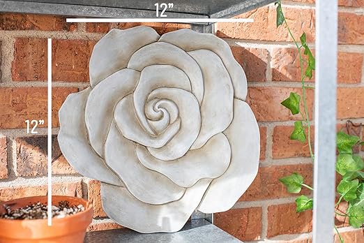 NAT & Jules Rose Flower Shaped Dimensional Indoor Outdoor 12 inch Cast Resin Decorative Garden Stepping Stone, Patio, Walkway Sculpture Yard Art, Stone Grey-Ruum Studio Home