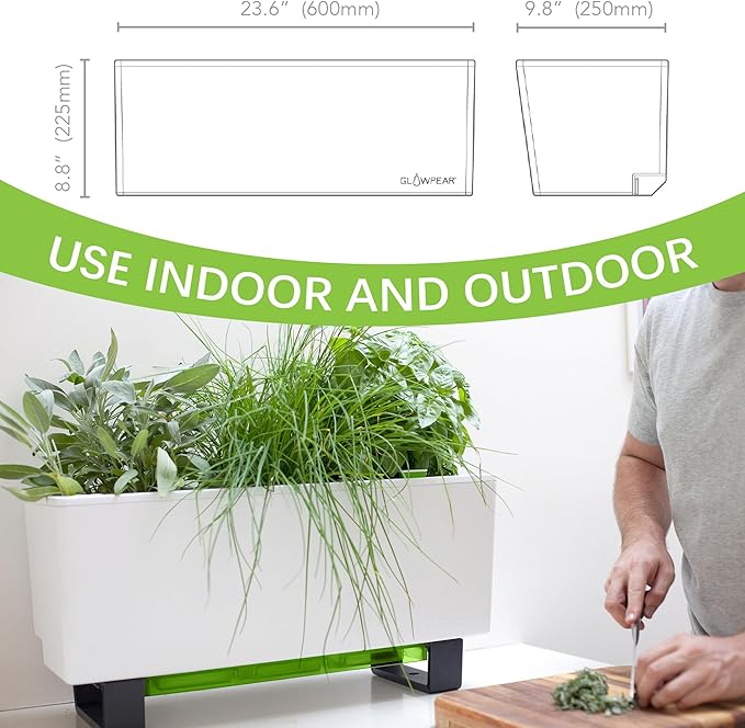 Glowpear Self-Watering Mini Bench Planter - 23.6" in Pot, Free Standing, UV Stable, Scalable, Indoor | Outdoor Pot with Water Gauge, for Home Kitchen Windowsill Gardening-Ruum Studio Home