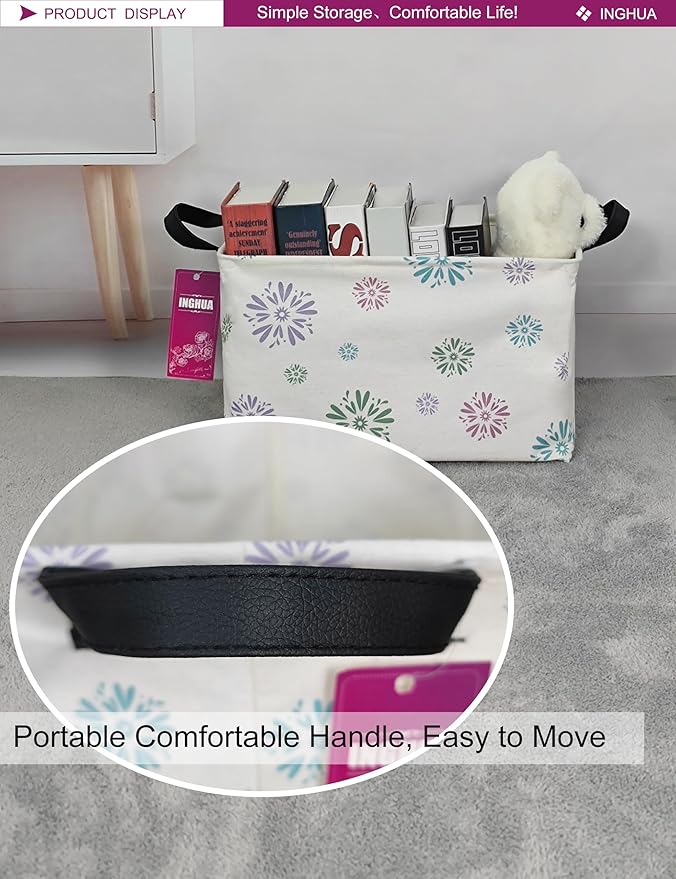 Rectangular Storage Basket Fabric Organizer Bin for Toys,Books,Clothes,Gifts,Pets-Perfect for Home,Office,Nursery,Dorm,Shelf(Rec-Colorful fireworks)-Ruum Studio Home