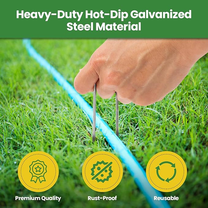 Landscape Staples Galvanized 8 Inch 120 Pcs, Metal Garden Stakes 1.6 Inch, Garden Staples for Lawn 11 Gauge-Ruum Studio Home