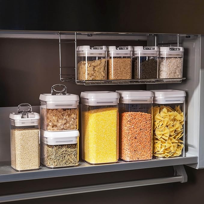 Felli Flip Tite Food Storage Container with Lid Airtight 4" Ring Seal Flip Top, Stackable Acrylic Canister Jar for Pantry Kitchen Counter, Snack Coffee Bean Granola Pet Treats Cracker Holder (1.3 qt)-Ruum Studio Home