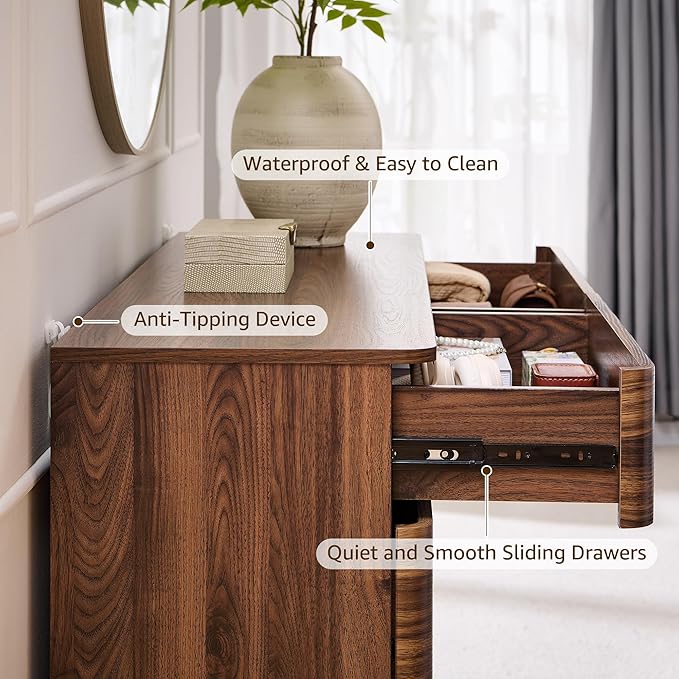 8 Drawer Dresser for Bedroom, 52 Inch Wide Modern Chest of Drawers, Push-to-Open Wood Storgae Organizer with Large Drawers for Bedroom, Living Room, Hallway,Brown-Ruum Studio Home