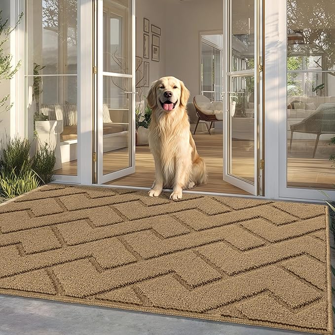 hicorfe Front Door Mat Outside Entrance,36"x59" Absorbent Muddy Dirt Resist Welcome Door Mats Outdoor Indoor,Stain and Fade Resistant,Non Slip Backing Entry Mat Doormat for Entryway(Brown)-Ruum Studio Home