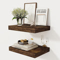 12 Inch Deep Floating Shelves, 16 x 12 Floating Shelf for Books, Rustic Wood Deep Wall Shelves for Home Storage & Display, 2" Thicked Shelves for Kitchen, Living Room, Bedroom, Rustic Brown, 2 Pack-Ruum Studio Home