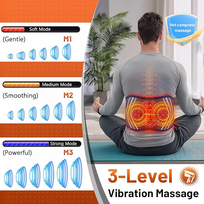 Red Light Therapy Massage Belt with 5 Heating Levels, 3 Vibration Modes, Infrared Light Therapy for Body,Wearable Light Therapy Device with Timer for Back Shoulder Waist Muscle Pain Relief-Ruum Studio Home