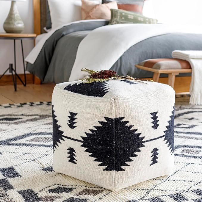 Mark&Day Pouf Ottoman, Leobendorf Rustic Cream Cube Pouf Foot Rest for Living Room, Bedroom and Boho Home Decor (18"x18"x18")-Ruum Studio Home