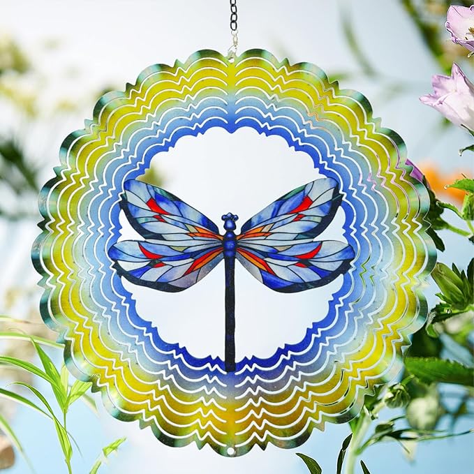 Wind Spinners Outdoor Dragonfly Decorations - Birthday Gifts for Women Mom Grandma, Hanging Wind Spinner 12 inch 3D Wind Sculptures for Garden Decor for Outside, Patio, Yard, Outdoor-Ruum Studio Home