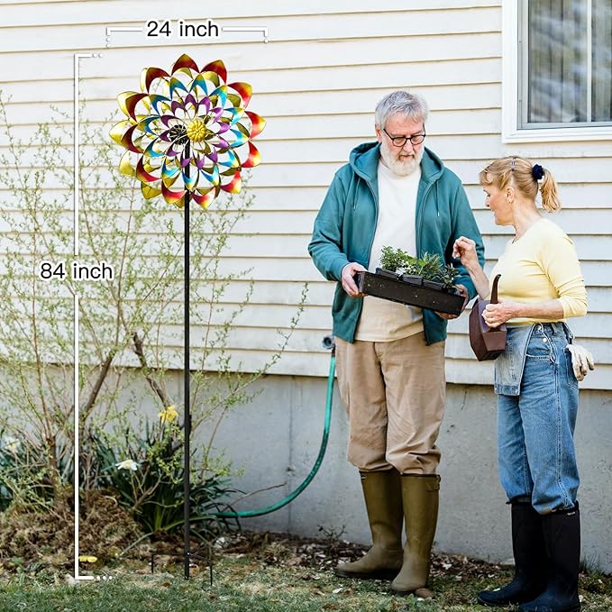 Garden Wind Spinners Outdoor Large Metal, 84'' Yard Art Wind Sculptures & Spinners, Windmills Gifts for Mother's Day Birthday Lawn Patio Decor(Rainbow)-Ruum Studio Home