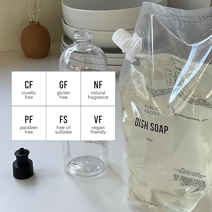Public Goods Natural Dish Soap | Kitchen Soap | Plant-Based & Vegan Friendly | Clear Dish Detergent Liquid | Concentrated | Made in USA | Mandarin Basil | 34 Fl Oz Refill-Ruum Studio Home