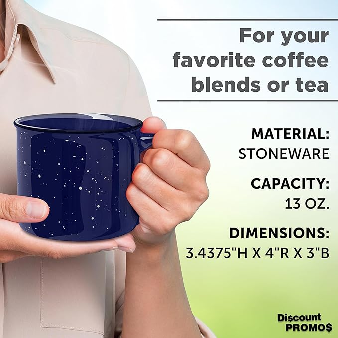 DISCOUNT PROMOS Ceramic Campfire Coffee Mugs 13 oz. Set of 10, Bulk Pack - Perfect for Tea, Espresso, Cappuccino, Hot Cocoa - Blue-Ruum Studio Home