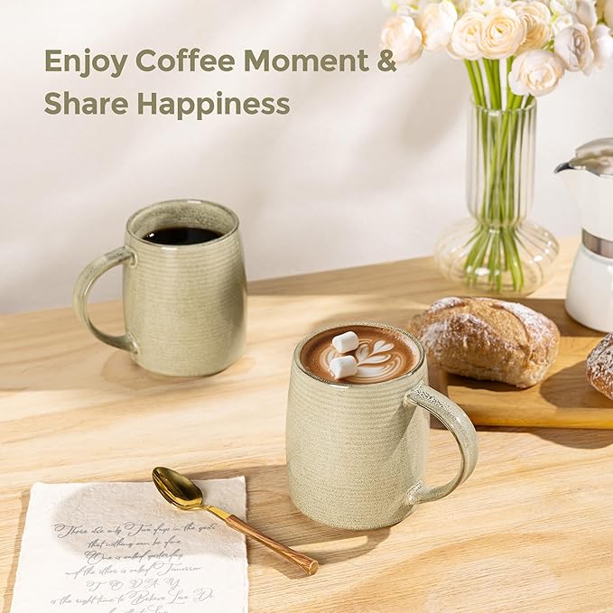 GBHOME Large Coffee Mugs Set of 6, 18oz Handmade Ceramic Coffee Mugs Set with Gradient color for Latte/Tea/Beer/Hot Cocoa, Dishwasher & Microwave Safe, Khaki-Ruum Studio Home