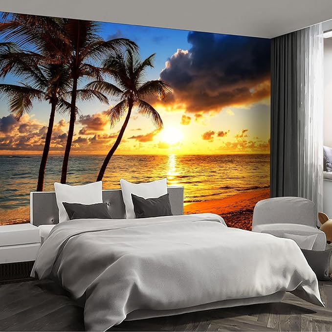Beach Wall murals at Dusk Peel and Stick Sunset Wallpaper for Bedroom Living Room - 96"x137"-Ruum Studio Home