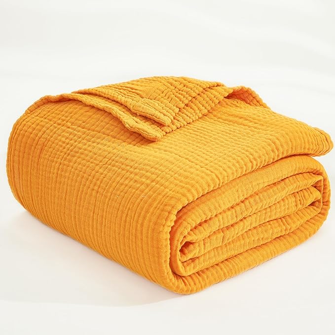 EMME Muslin Baby Blankets 100% Cotton 4-Layer Swaddle 40"x50" Lightweight Soft Breathable for Toddler, Infant, Newborn All Season Gauze Blanket, Mustard Yellow-Ruum Studio Home