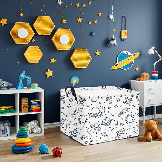 HIYAGON Rectangular Space Basket for Boys Kids Baby Storage Basket Storage Bin Organizer Box Room Decor(Spaceships)-Ruum Studio Home