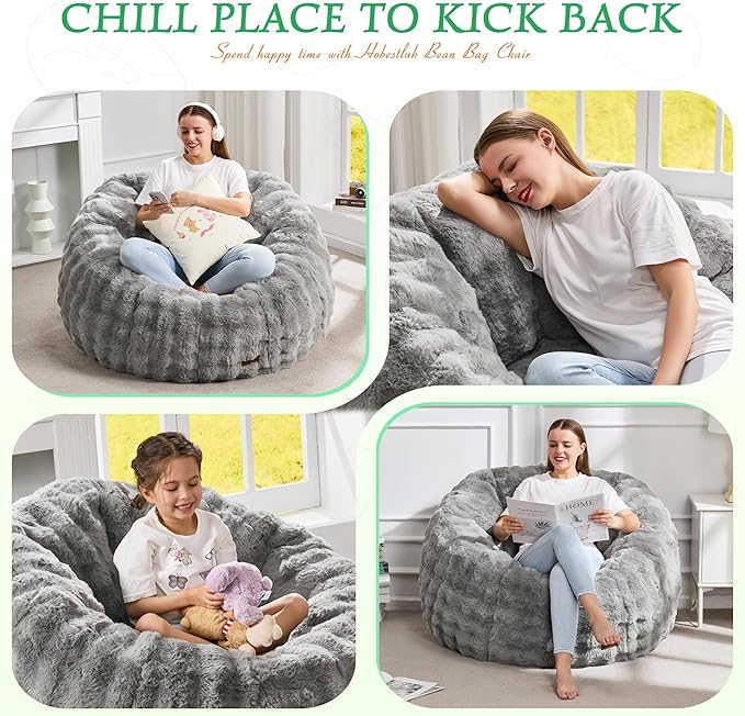 Hobestluk Bean Bag Chair Oversized Bean Bag Chair for Adults Donut-Shaped Large Bean Bag with Spacious Design for Living Room Bedroom or Reading Nook (Bubble Grey)-Ruum Studio Home