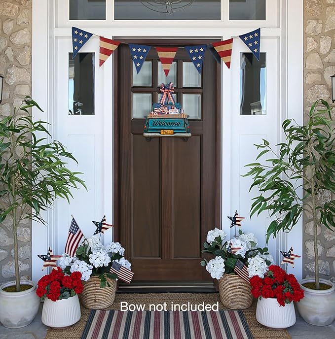 Interchangeable Welcome Sign for Front Door Blue Farmhouse Truck Decor Hanging Sign with 11 Interchangeable Seasonal and Holiday Decor Signs 12x14 in. (Blue Farmhouse Truck)-Ruum Studio Home