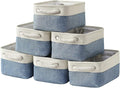 TcaFmac Storage Basket for Shelves - Small 6 Pack Fabric Storage Bins for Organizing, Collapsible Storage Cubes with Handle for Closet Cloth Toy Decorative Gift (White & Blue11.8 x 7.8 x 5.2 inch)-Ruum Studio Home