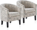 BELLEZE Accent Barrel Chair Set of 2, Linen Round Chair Club Tub Sofa Corner Chair with Flared Legs and Cozy Soft Padding for Living Room Bedroom Waiting Room - Black & Beige-Ruum Studio Home