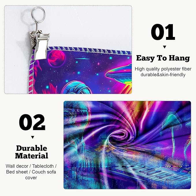 BVBOX Astronaut Space Blacklight Tapestry 79"x59", UV Reactive Astronaut Electronic Piano UFO Galaxy Planet Glow in Dark Music Tapestries, Black Light Neon Upright Poster Wall Hanging Backdrop Decor for Bedroom Living Room-Ruum Studio Home