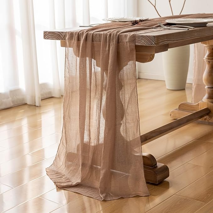 3pcs Nude Gauze Rustic Cheesecloth Table Runner 120 Inch 10 FT for Wedding Baby Shower Bridal Shower Birthday Engagement Garden Outdoor Party Long Sheer Boho Decorations-Ruum Studio Home